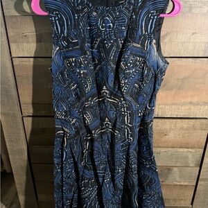 Nanette Lepore Black and Blue Patterned Midi Dress